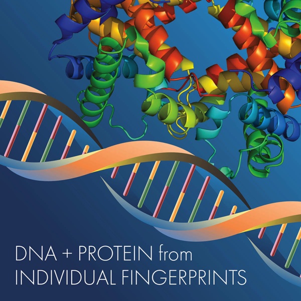 Models of protein and DNA with text "DNA + Protein from Individual Fingerprints"