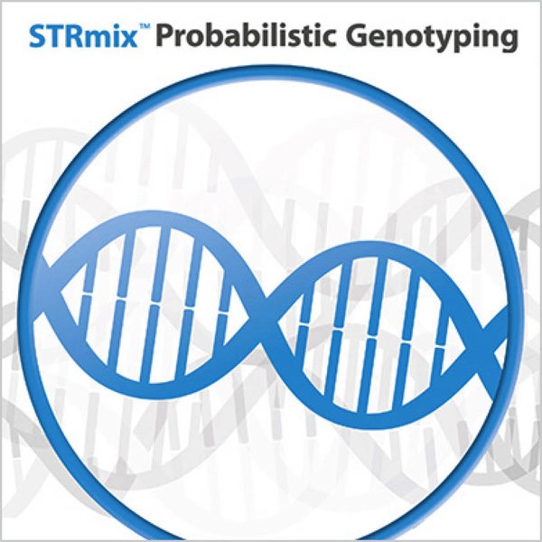 DNA helices with the text "STRmix Probabilistic Genotyping"