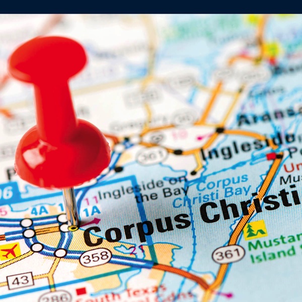 Push pin in a map of Corpus Christi