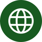 a white globe icon in a green circle