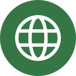 a white globe icon in a green circle