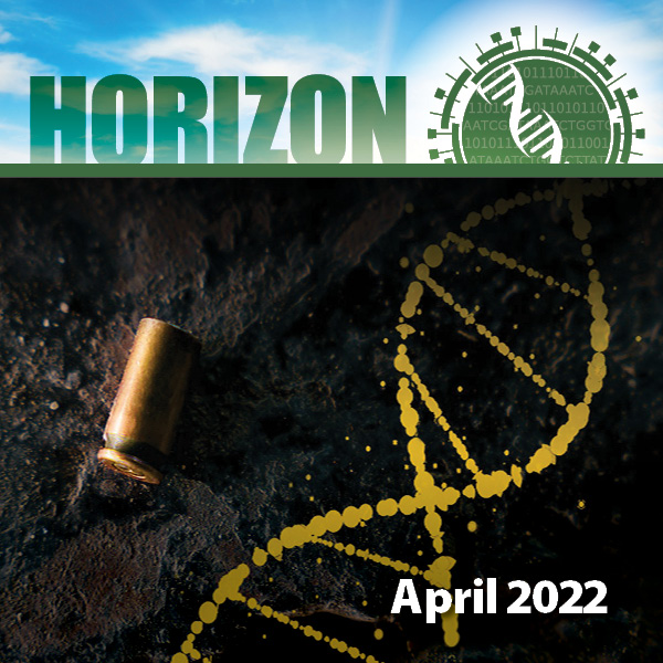 Horzion newsletter. Image of DNA helix and shell casing