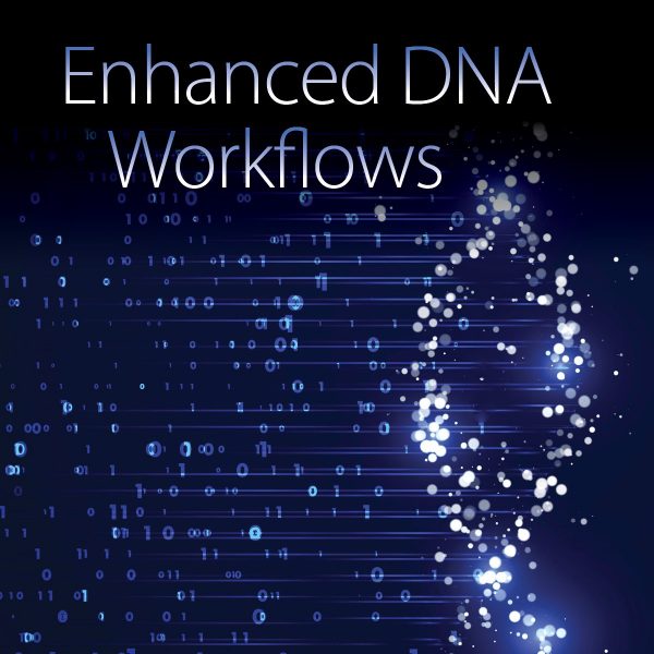Enhanced DNA Workflows, blue graphic of DNA helix