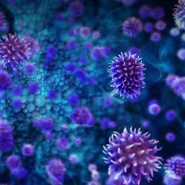 Illustration of a cluster of viruses