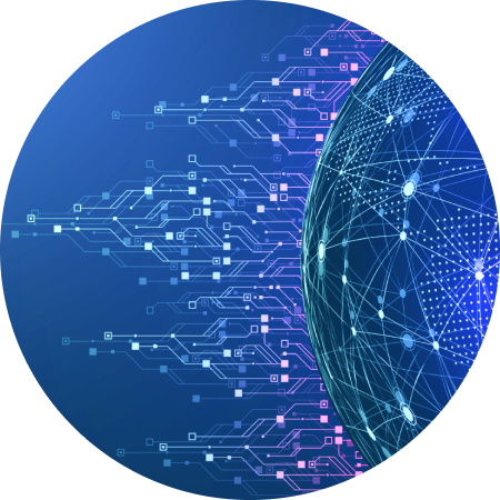 Illustration of abstract data structures rising from a globe