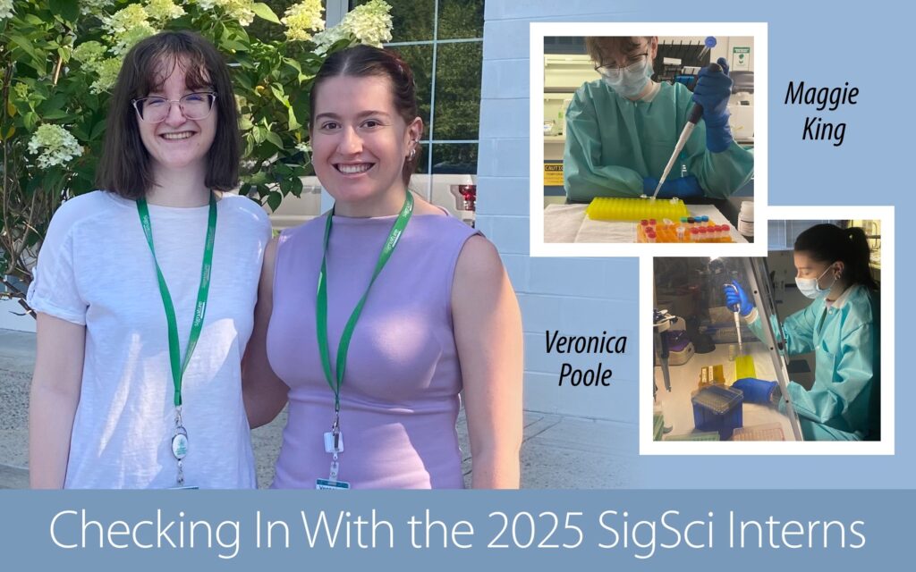 Image of two women smiling. Text reads 2025 SigSci Interns