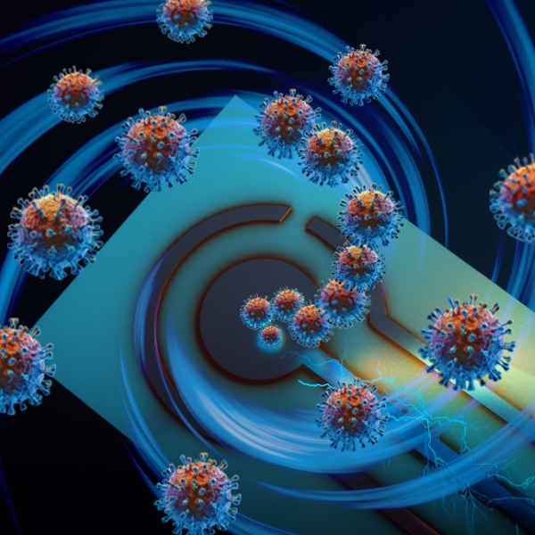 Viruses swirl into an electrified sensor