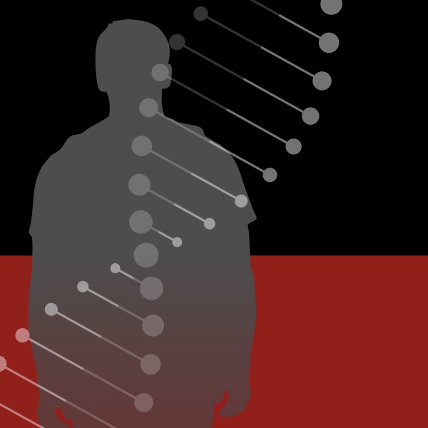 SIlhouette of a man with a dna helix in front