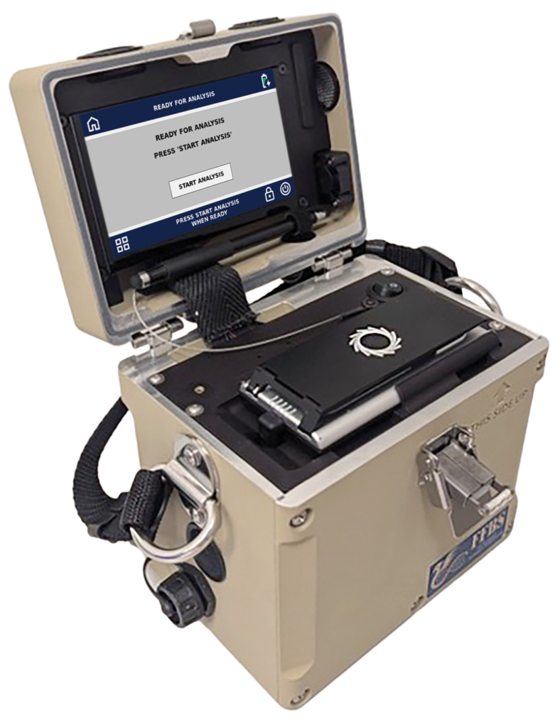 Rendering of FFBS console. Lid is open to reveal the touch screen and stylus and the sequencer